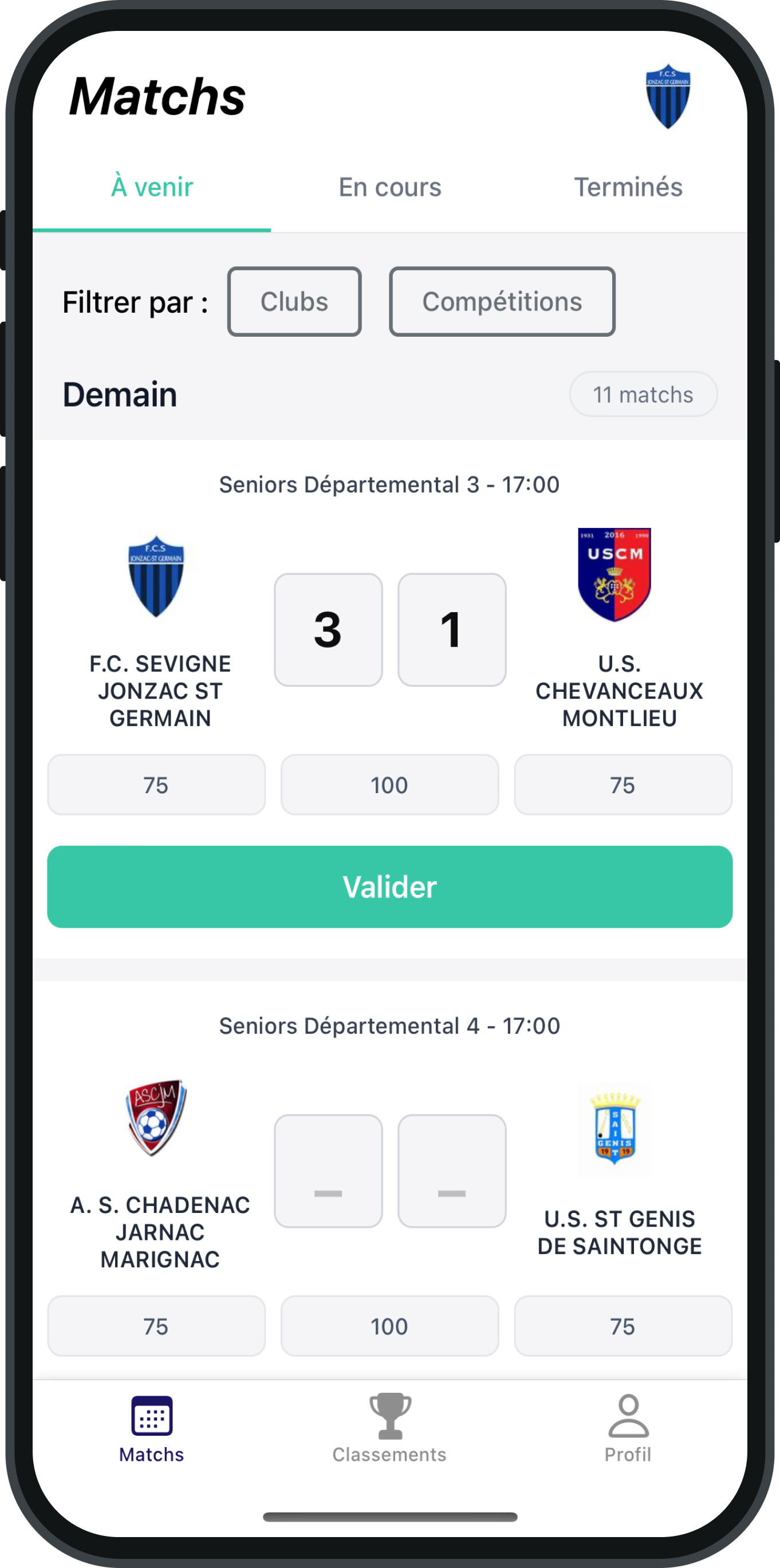 Capture d’écran de l’application Scoreta